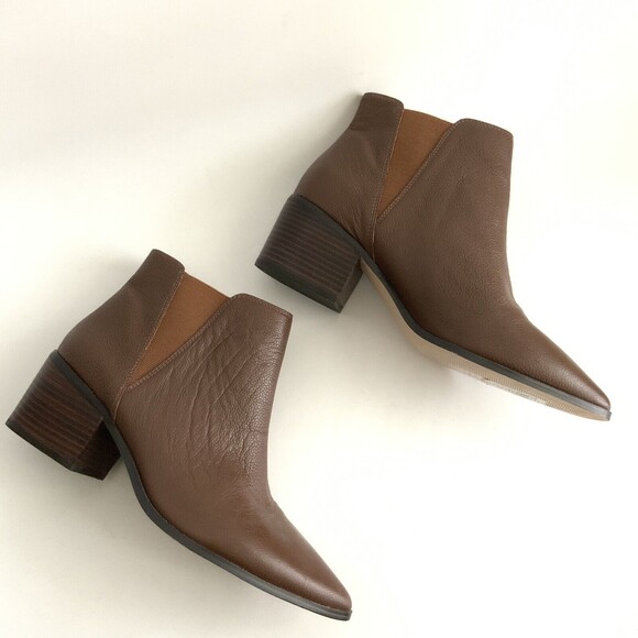 New Saks Fifth Avenue Leather Chelsea Point-toe Ankle Bootie Brown 10 - Picture 5 of 13